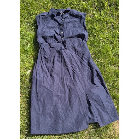 Old Navy Dresses & Skirts - Old Navy NWT Womens 2X Navy Blue Drapey Twist Front Linen Blend Midi Dress